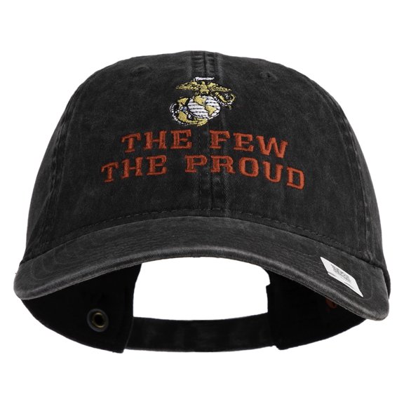 The Few The Proud US Marine Embroidered Washed Solid Pigment Dyed Cotton Twill Brass Buckle Cap - Black OSFM