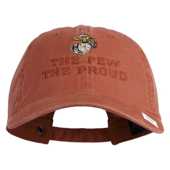 The Few The Proud US Marine Embroidered Washed Solid Pigment Dyed Cotton Twill Brass Buckle Cap - Red OSFM