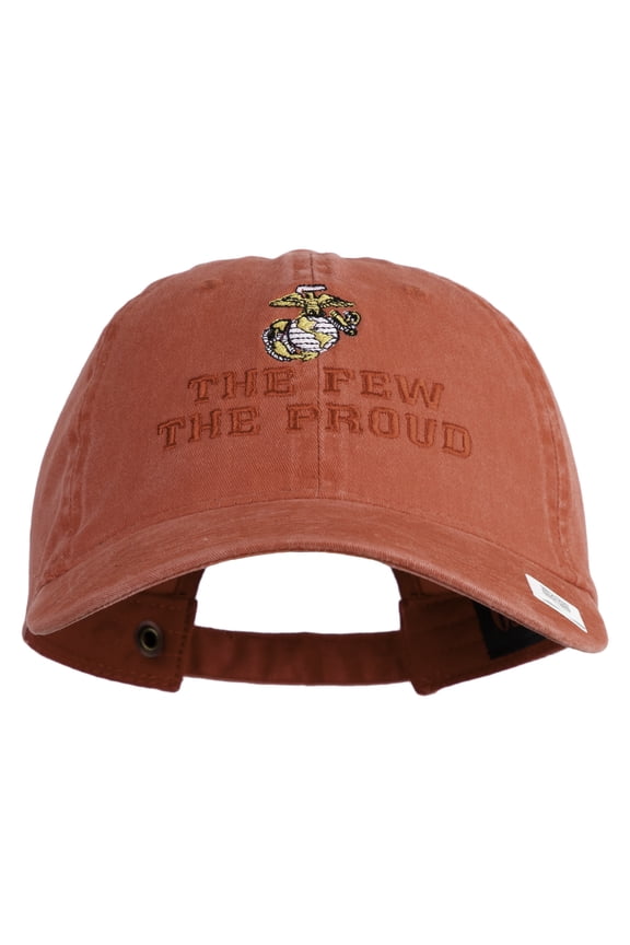 The Few The Proud US Marine Embroidered Washed Solid Pigment Dyed Cotton Twill Brass Buckle Cap - Red OSFM