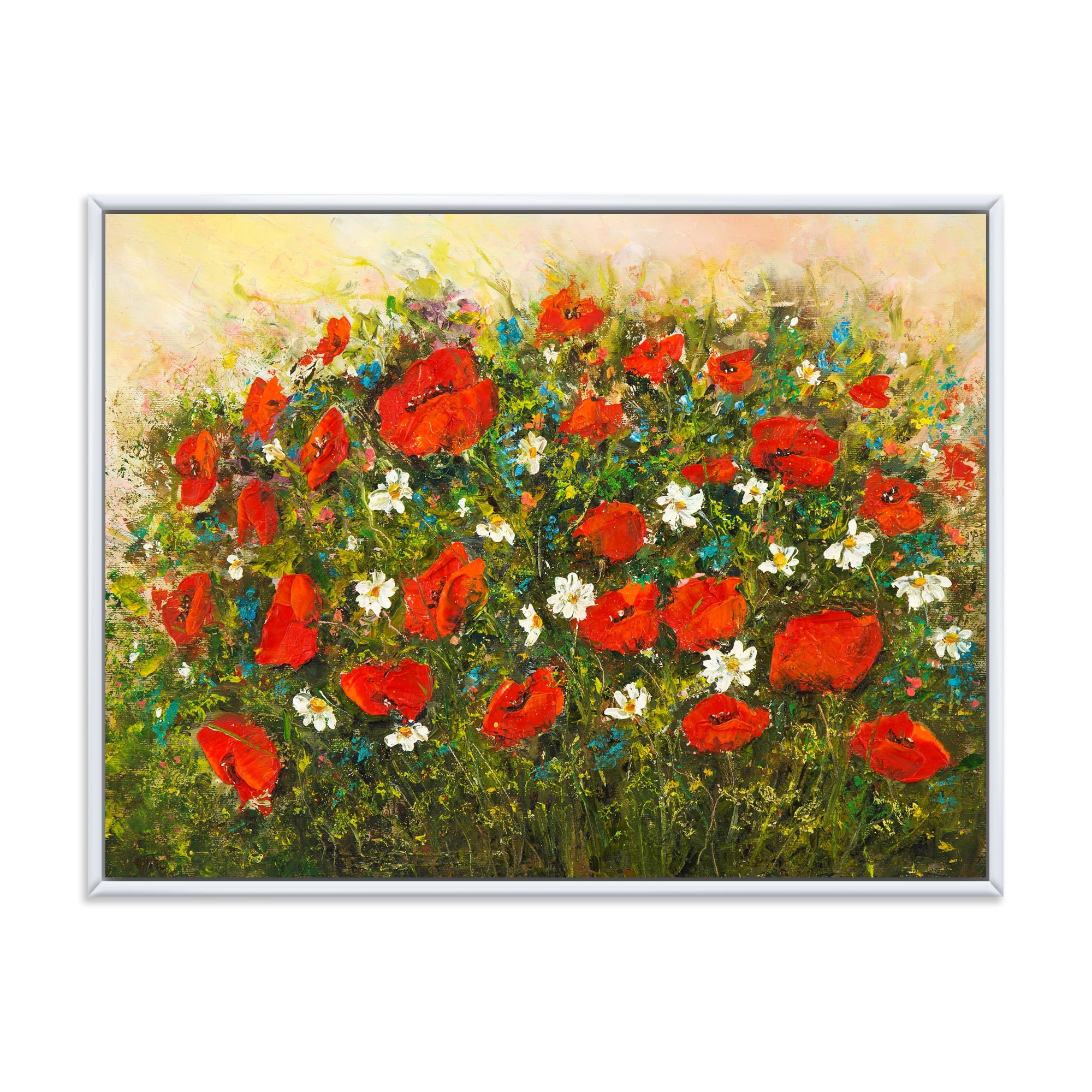 The Fields of Red Wildflowers 20 in x 12 in Framed Painting Canvas Art Print, by Designart