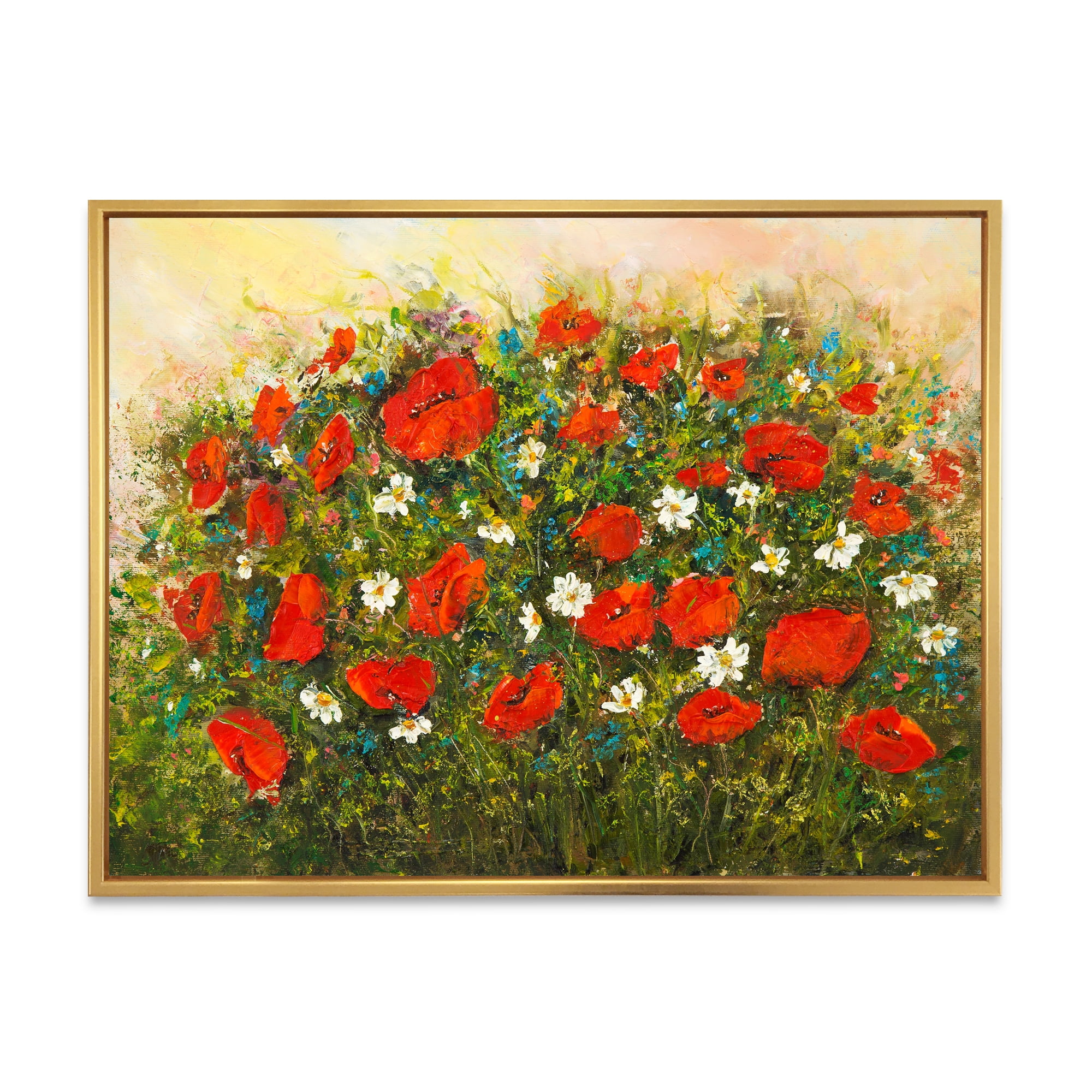 The Fields of Red Wildflowers 20 in x 12 in Framed Painting Canvas Art Print, by Designart