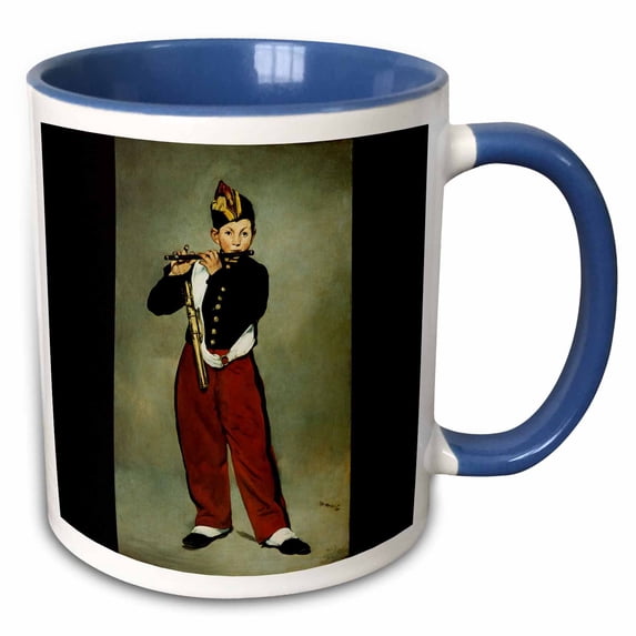 3drose, the Fifer, 1866 by Edouard Manet Young Boy Playing the Fife in Costume, 15oz Two-tone Blue Mug