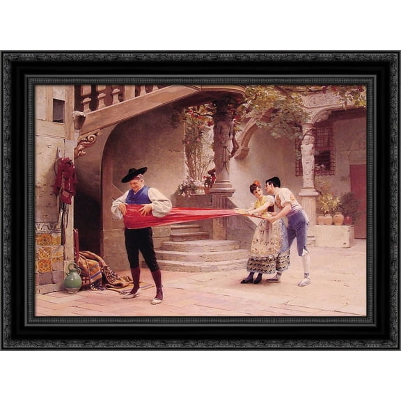 The Final Touch 24x20 Black Ornate Wood Framed Canvas Art by Vibert, Jehan Georges