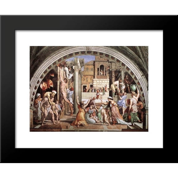 The Fire in the Borgo 20x24 Framed Art Print by Raphael