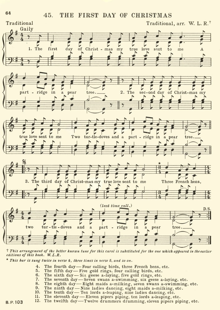 The First Day of Christmas Traditional Treasury of Christmas Music 1950 Canvas Art - (24 x 36)