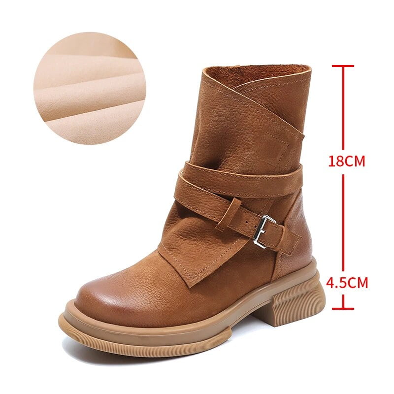 The First Layer of Cowhide British Retro Boots Female Ankle Boots Spring and Autumn Single Boots