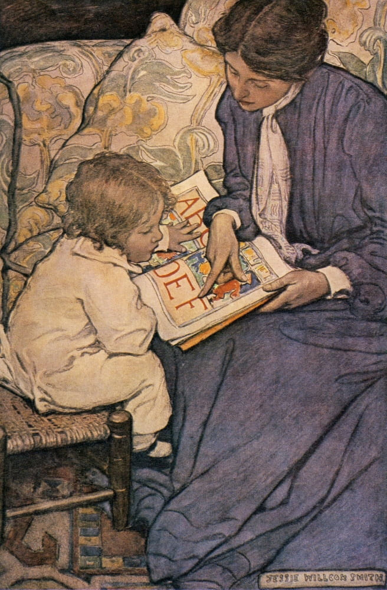 The First Lesson 1904 or 5 Canvas Art - Jessie Willcox Smith (18 x 24)