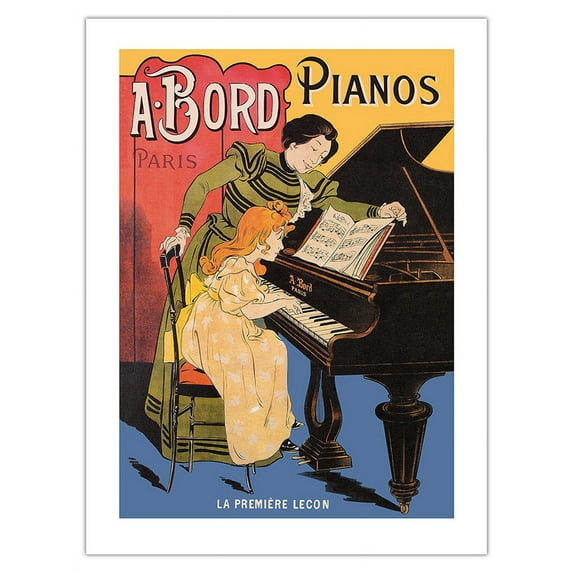 The First Lesson - A. Bord Pianos Paris - Vintage Advertising Poster by Eugene Oge c.1900 - Fine Art Matte Paper Print (Unframed) 18x24in