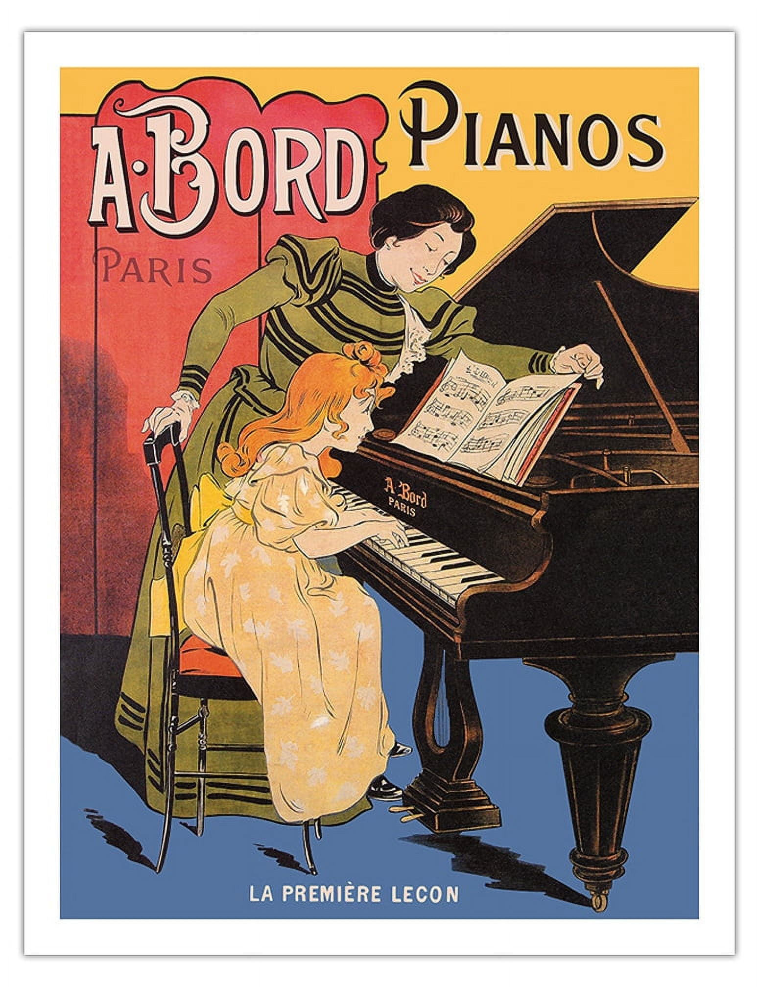 The First Lesson - A. Bord Pianos Paris - Vintage Advertising Poster by ...