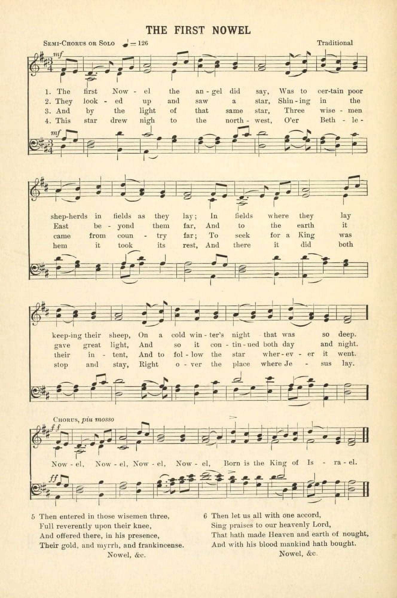 The First Nowell Traditional Christmas Carols & Hymns 1910 Canvas Art - (24 x 36)