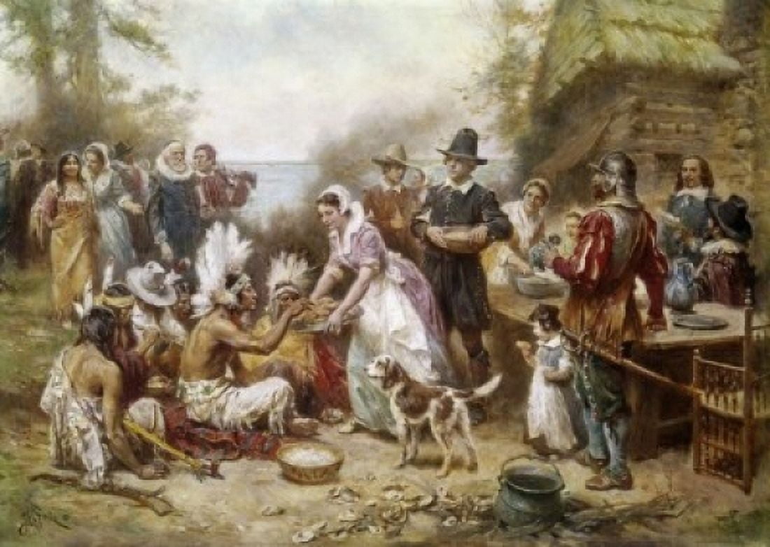 The First Thanksgiving in 1621 Jean Leon Gerome Ferris (1863-1930 American) Canvas Art - Jean Leon Gerome Ferris (24 x 36)