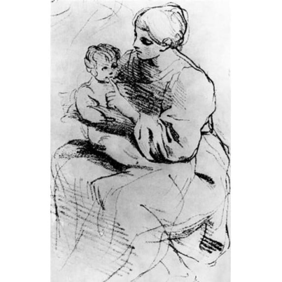 The First Tooth Sketch by Simone Cantarini 1612-1648 Poster Print - 18 x 24 in.