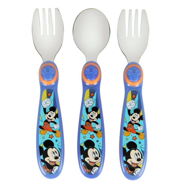 The First Years Disney Mickey Mouse Toddler Forks and Spoon Set 3 Dishwasher Safe Utensils