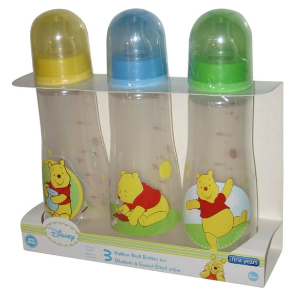 The First Years Disney Winnie The Pooh 3 Pack Narrow Neck 8 Ounce Bottle Pack