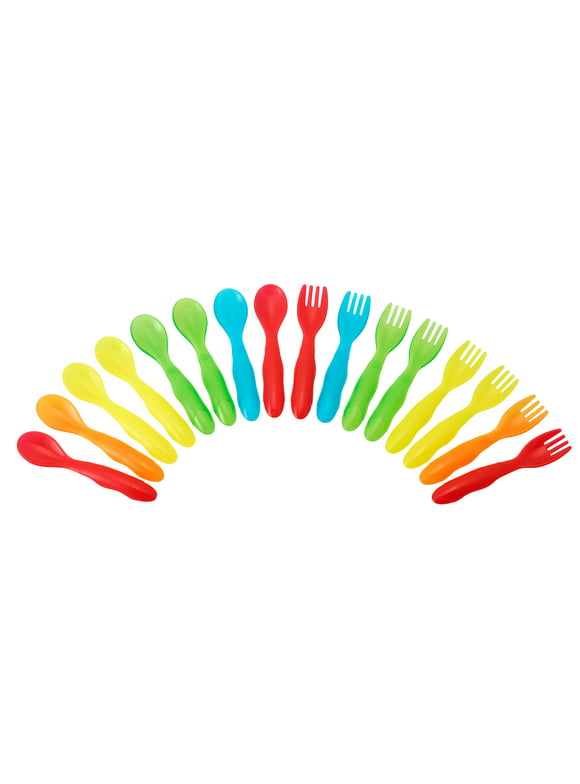 The First Years Take & Toss Dishwasher-Safe Infant Feeding Forks and Spoons, Rainbow Colors, 16 Pack