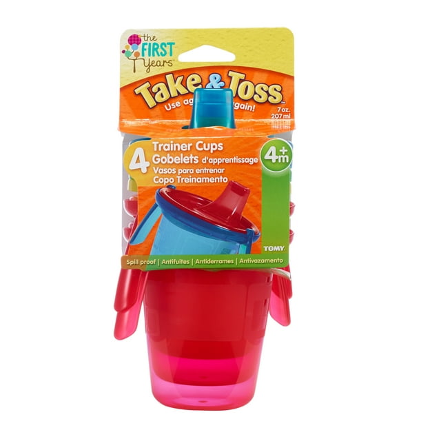 The First Years Take & Toss Hard Spout Sippy Cups With SnapOn Lids and Removable Handles, 7 Oz