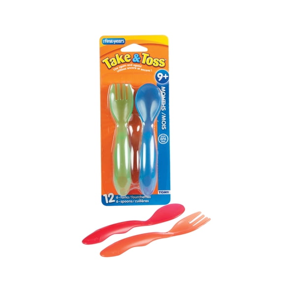 The First Years Take &amp; Toss Toddler Fork &amp; Spoon Flatware Assorted Colors 12 Pk