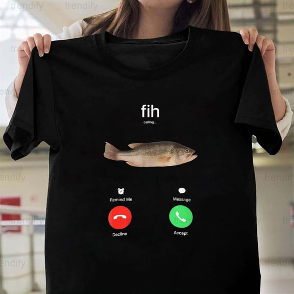 The Fish Is Calling Funny Phone Call Fisherman Angler Retro Graphic Unisex T-Shirt U060, Up to 5XL