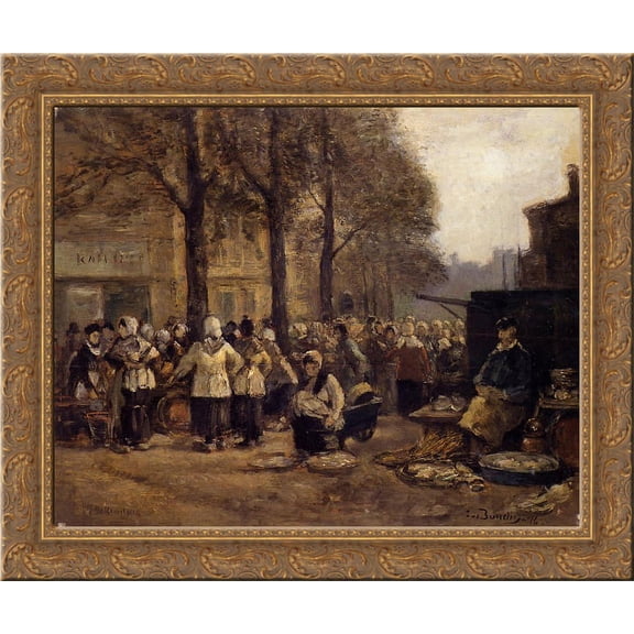 The Fish Market, Rotterdam 24x20 Gold Ornate Wood Framed Canvas Art by Eugene Boudin