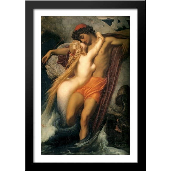 The Fisherman and the Syren 28x40 Large Black Wood Framed Print Art by Lord Frederick Leighton