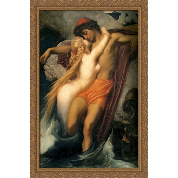 The Fisherman and the Syren 28x40 Large Gold Ornate Wood Framed Canvas Art by Lord Frederick Leighton