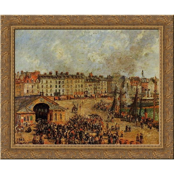 The Fishmarket, Dieppe 2 24x20 Gold Ornate Wood Framed Canvas Art by Pissarro, Camille