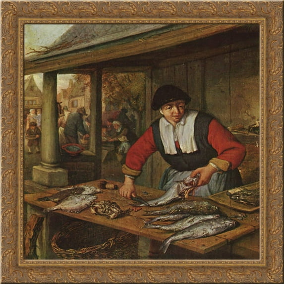 The Fishwife 20x20 Gold Ornate Wood Framed Canvas Art by Ostade, Adriaen van