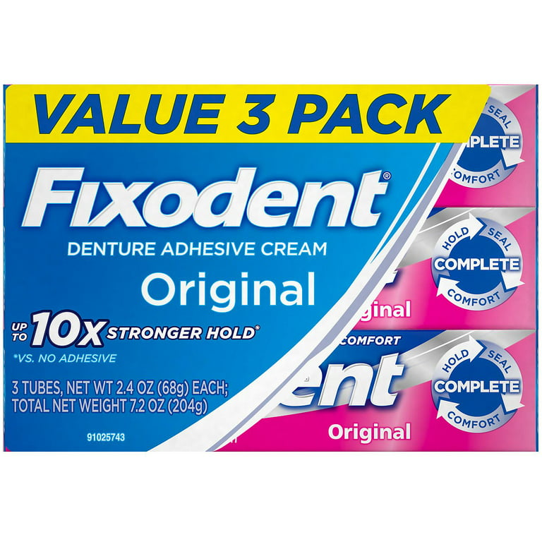  Fixodent Complete Original Denture Adhesive Cream, 2.4 Ounce  (Pack of 3) : Health & Household