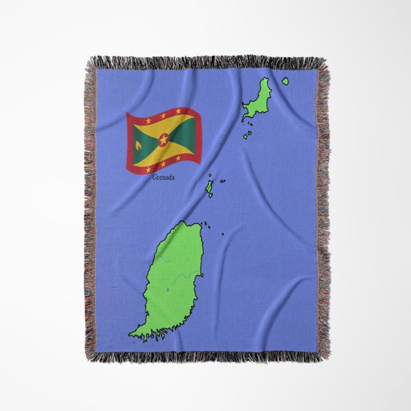 The Flag And Map Of Grenada Showing The Island Nation In The Caribbean, Woven Blanket