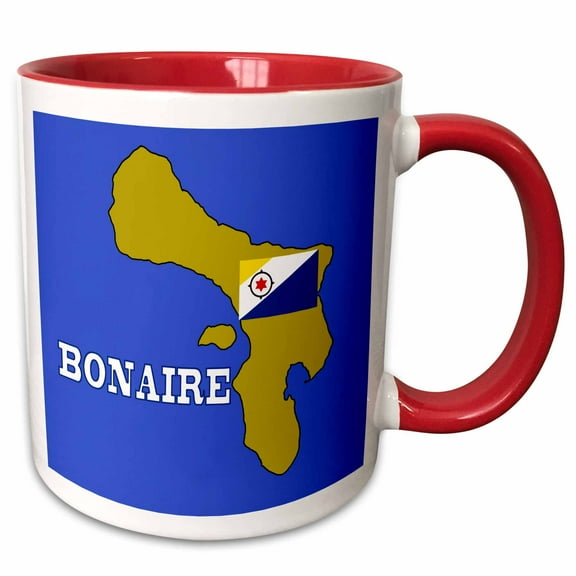 3drose, the Flag and Map of the Caribbean Island of Bonaire, 11oz Two-tone Red Mug