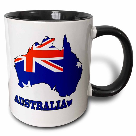 3drose, the Flag of Australia in the Map and Name of the Country, Australia., 11oz Two-tone Black Mug