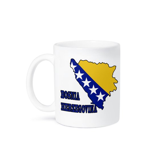 The Flag Of Bosnia And Herzegovina In The Outline Map Of The Country And Name Bosnia Herzegovina, 11oz Mug