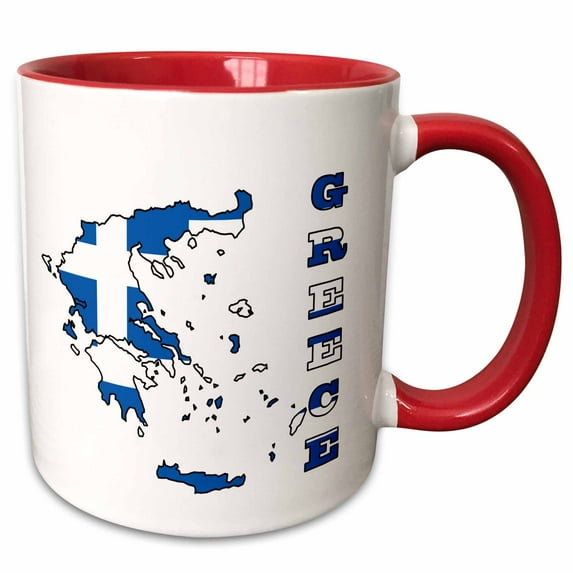 3drose, the Flag of Greece in the Outline Map of the Country and Name., 15oz Two-tone Red Mug