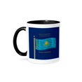thumbnail image 1 of 3dRose, The flag of Kazakhstan on blue background with Republic of Kazakhstan in English, Russian and Kazakh, 11oz Two-Tone Black Mug, 1 of 7