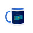 thumbnail image 1 of 3dRose, The flag of Kazakhstan on blue background with Republic of Kazakhstan in English, Russian and Kazakh, 11oz Two-Tone Blue Mug, 1 of 7