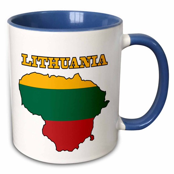 3drose, the Flag of Lithuania in the Outline Map of the Country and Name Lithuania, 15oz Two-tone Blue Mug