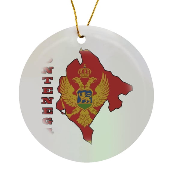 3drose, the Flag of Montenegro in the Outline Map of the Country and Name Montenegro, Circle Porcelain Ornament