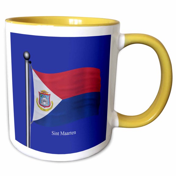 3drose, the Flag of Sint Maarten Waving on a Blue Background, 11oz Two-tone Yellow Mug