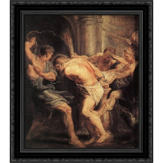 The Flagellation of Christ 20x22 Black Ornate Wood Framed Canvas Art by Rubens, Peter Paul