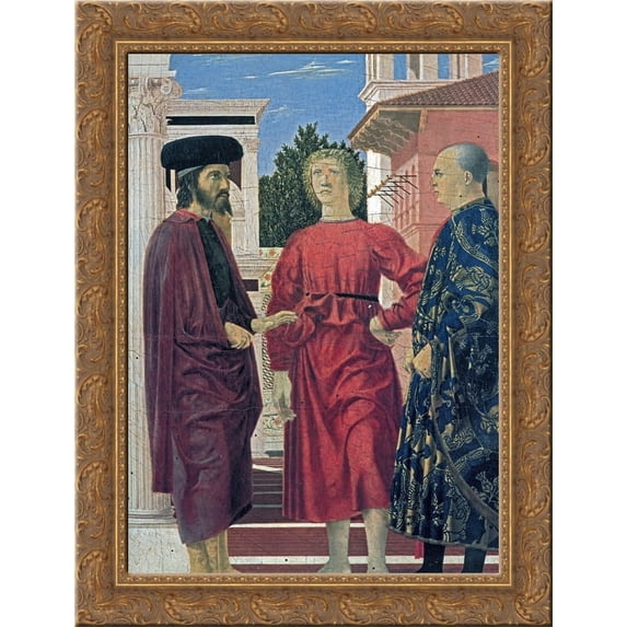 The Flagellation of Christ (detail) 24x18 Gold Ornate Wood Framed Canvas Art by Piero della Francesca