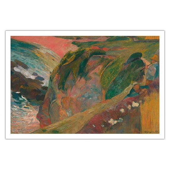 The Flageolet (Flute) Player on the Cliff - Le Pouldu France - From an Original Color Painting by Paul Gauguin c.1889 - Fine Art Matte Paper Print (Unframed) 30x44in