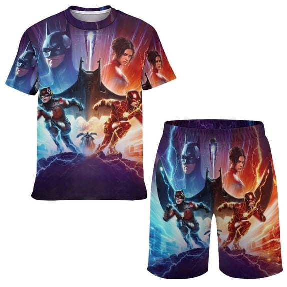The Flash Boys Short Sleeve T-Shirt And Shorts Outfit Set Activewear Mesh Short Set for Kids