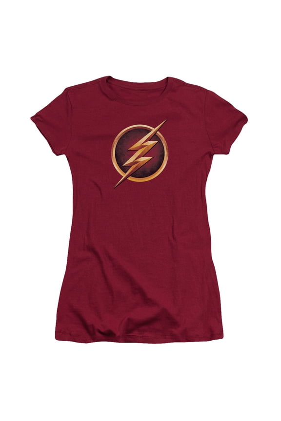 The Flash - Chest Logo - Juniors Teen Girls Cap Sleeve Shirt - Large