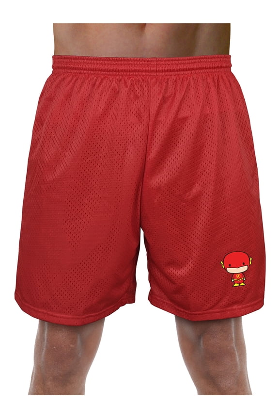 The Flash Cute Chibi Character Mens Lined Mesh Shorts, Red, X-Large
