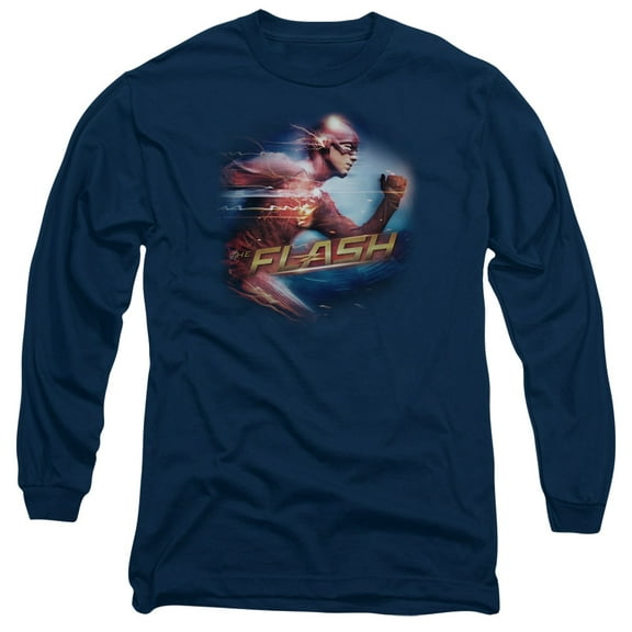 The Flash Fastest Man Long Sleeve Adult 18/1 T-Shirt Navy