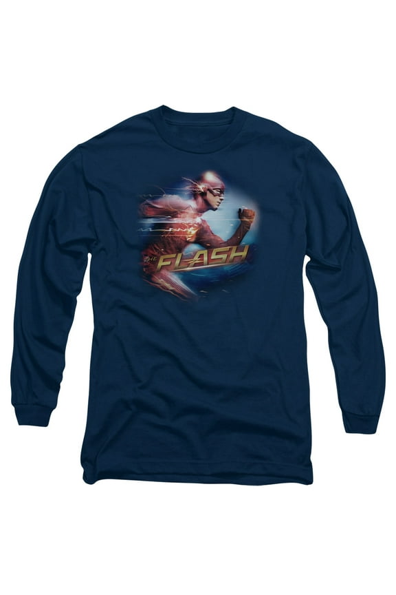 The Flash Fastest Man Long Sleeve Adult 18/1 T-Shirt Navy