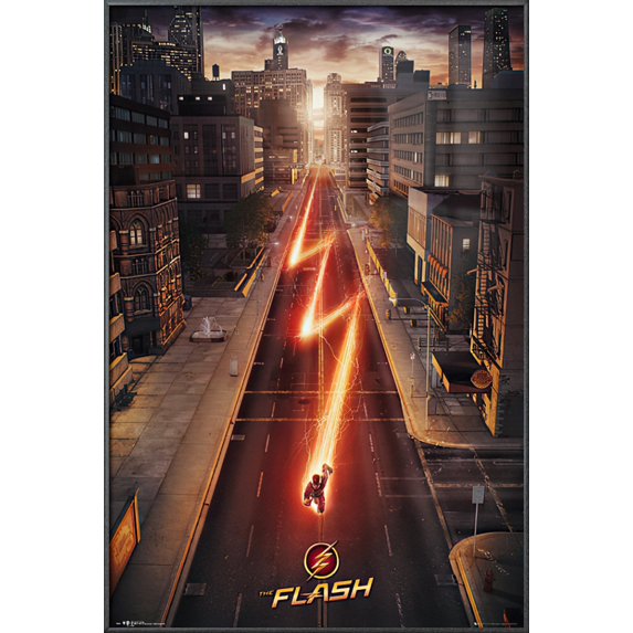 The Flash - Framed TV Show Poster / Print (Cityscape) (Size: 25" X 37") (Metallic Anthracite Plastic Frame)