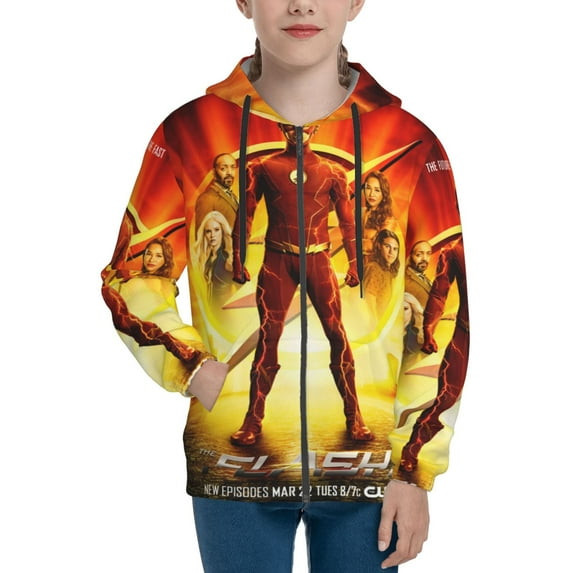 The Flash Kids Zip-Up Hoodie 3d Print Hooded Sweatshirt With Packet For Boys Girls