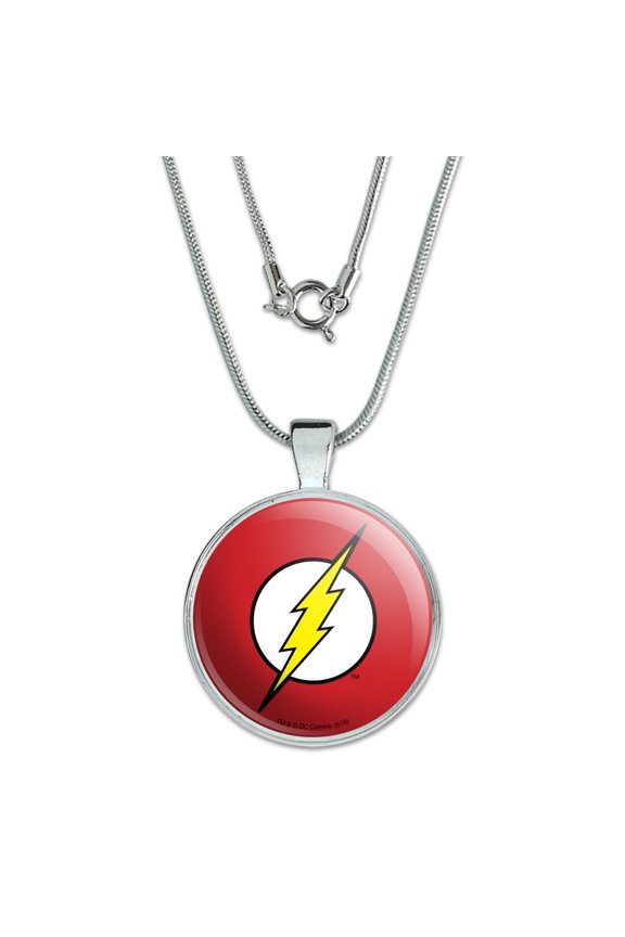 The Flash Lightning Bolt Logo 1" Pendant with Sterling Silver Plated Chain