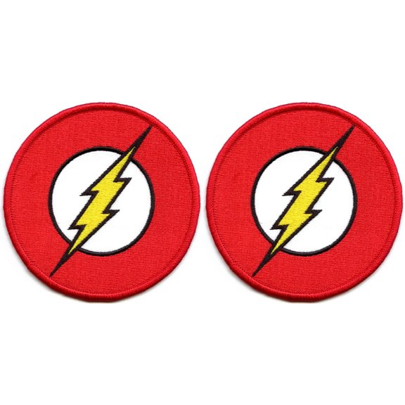 The Flash Lightning Bolt Logo 3.5 inch Diameter Embroidered Iron or Sewn On Set of 2 Patches